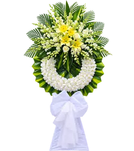 Vòng Hoa Kính Viếng Ly Vàng Lan Trắng