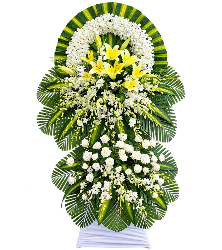 Vòng Hoa Kính Viếng Tông Trắng Vàng