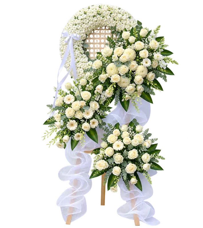 Vòng Hoa Kính Viếng Trắng Dáng Rủ