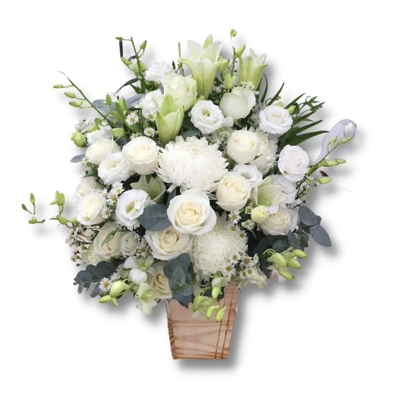 Hộp hoa tone trắng kính viếng (002)